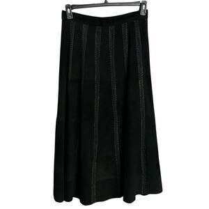 Vintage Mark Alan Black Suede 100% Leather Stitched Midi Skirt Womens Medium